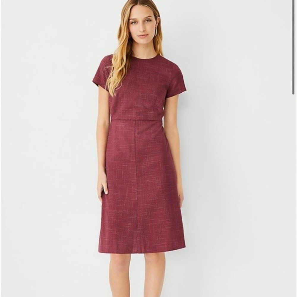Ann Taylor The Flare Cross Weave Plum Rose Sheath Dress Size 6